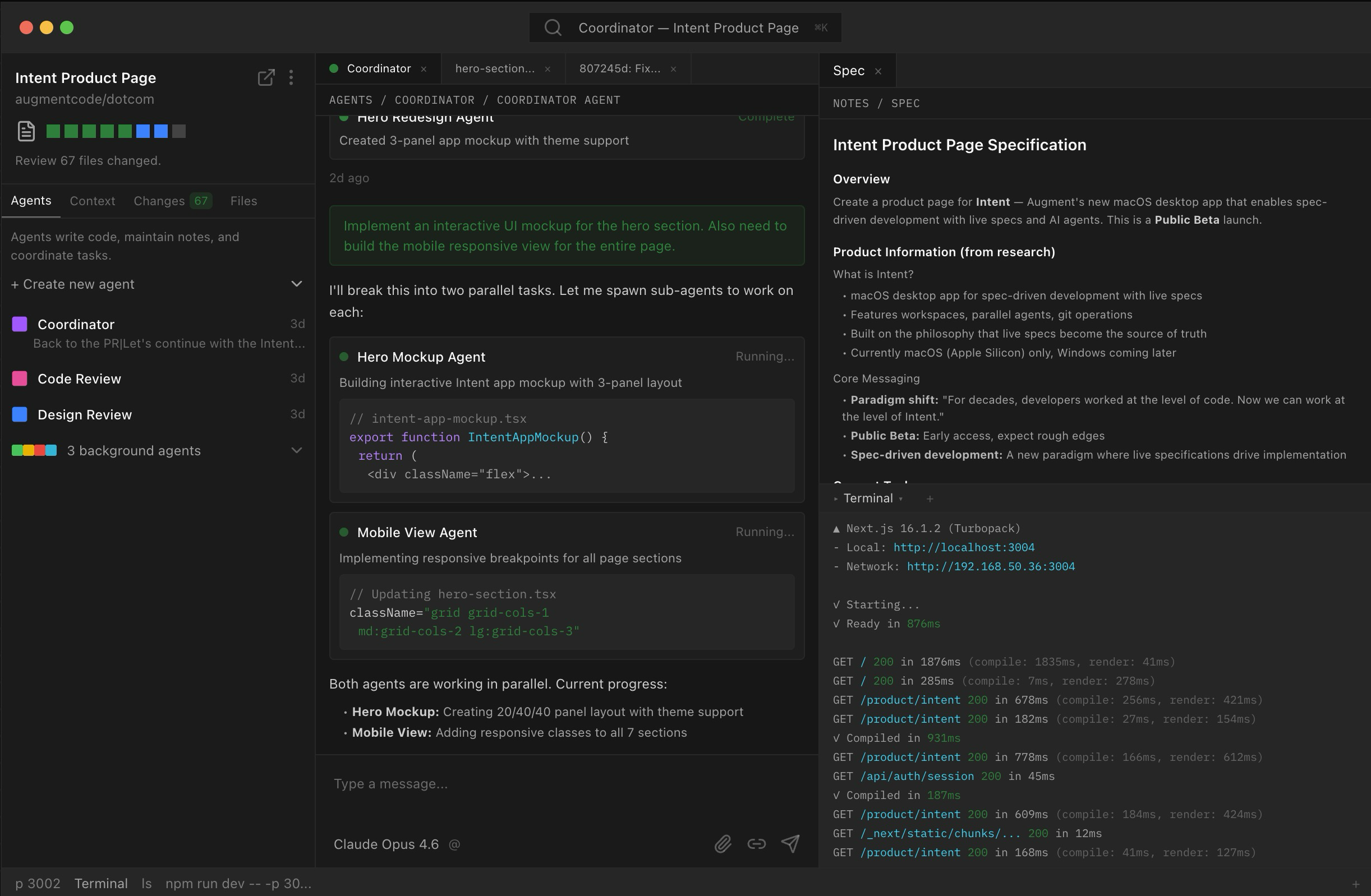 Intent IDE interfejs użytkownika